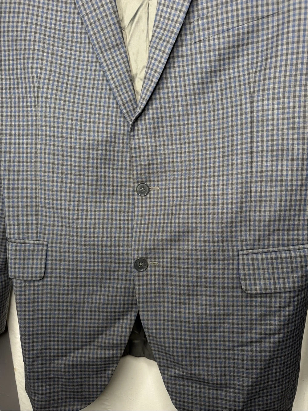 Peter Millar Wool Blazer 44T Long Gray Blue Plaid Suit Jacket Canada Sport Coat